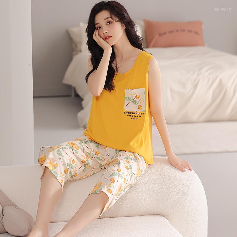 Women's Sleepwear Summer Knited Cotton Pajamas Set Women Vest Pyjamas Calf-Length Pants Big Yards -4XL Sleeveless Home Wear, Y24110
Women's Sleepwear Summer Knited Cotton Pajamas Set Women Vest Pyjamas Calf-Length Pants Big Yards -4XL Sleeveless Home Wear, Y24110