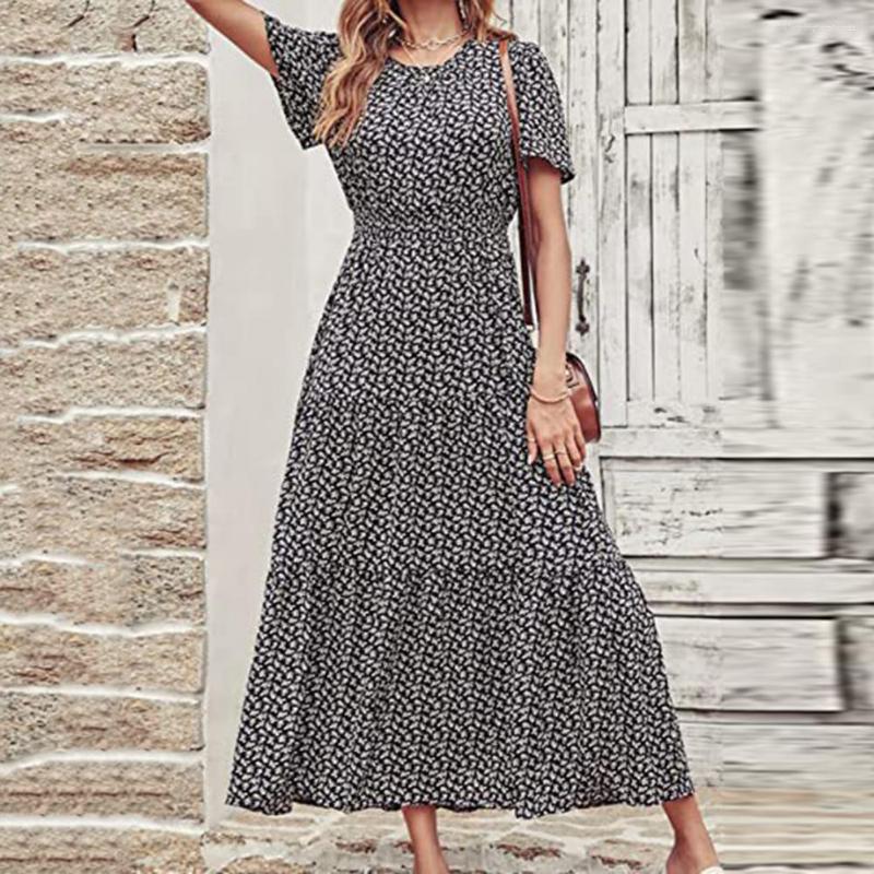 Casual Dresses O-Neck Short Sleeve Women Dress Waist Tight A-Line Ankle Length Floral Print Ruffle Stitching Hem Maxi Streetwear Boho, Black
Casual Dresses O-Neck Short Sleeve Women Dress Waist Tight A-Line Ankle Length Floral Print Ruffle Stitching Hem Maxi Streetwear Boho, Black