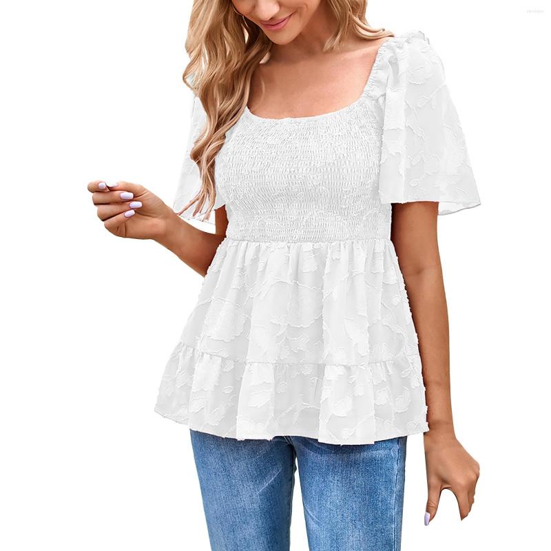 Women' T Shirts Women' Spring And Summer Square Collar Temperament Waist Pleats Printed Ruffle Short Sleeved Tops, Black
Women' T Shirts Women' Spring And Summer Square Collar Temperament Waist Pleats Printed Ruffle Short Sleeved Tops, Black