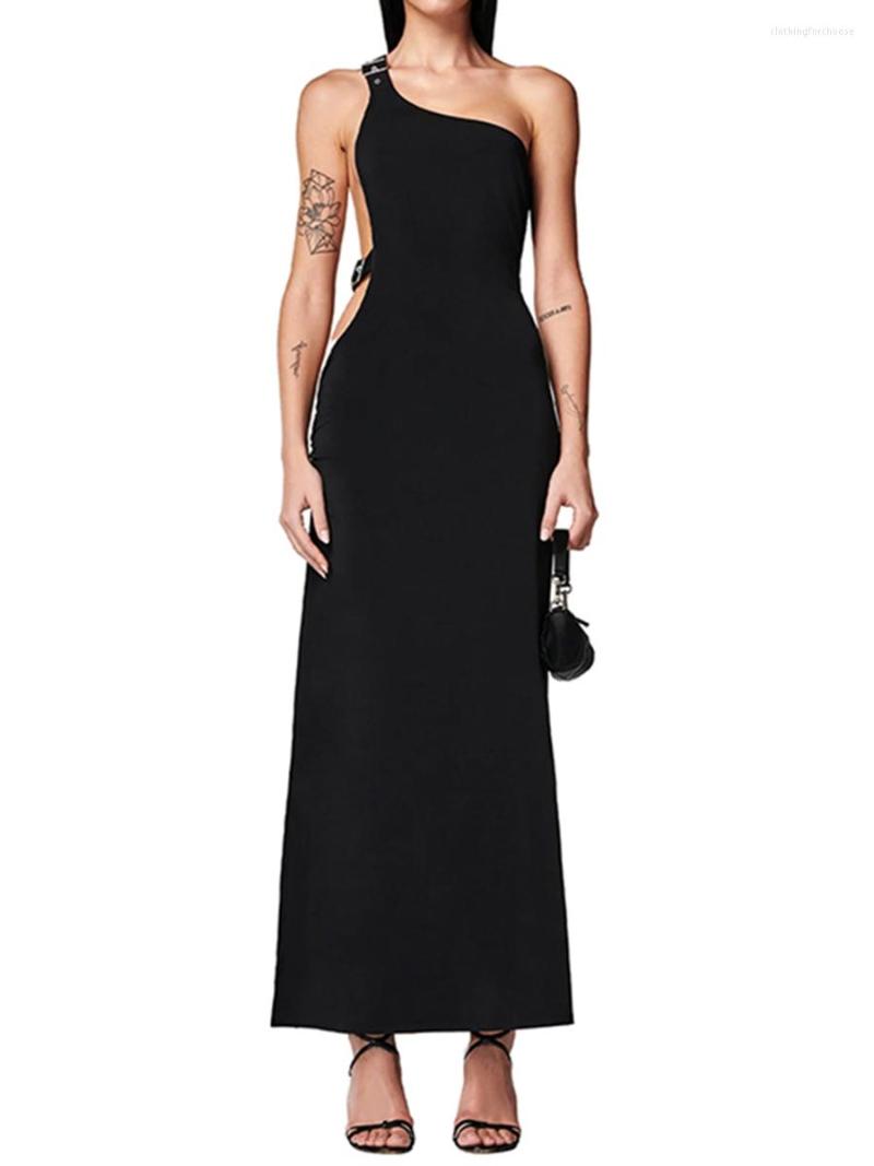 Casual Dresses Winkinlin Women Long Skinny Dress Black Sleeveless One Shoulder High Split For Party
Casual Dresses Winkinlin Women Long Skinny Dress Black Sleeveless One Shoulder High Split For Party
