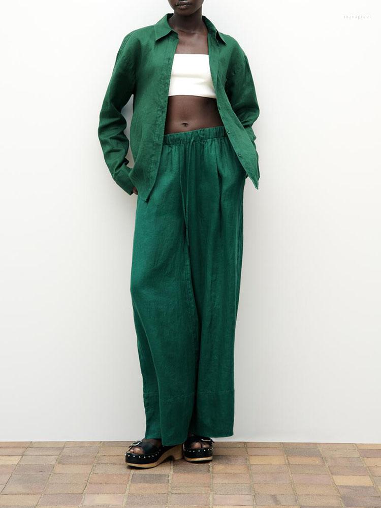 Women's Two Piece Pants 2023 Fashion Casual Style Button Women's Pocket Decoration Linen Shirt Wide Leg Trouser Set, Green
Women's Two Piece Pants 2023 Fashion Casual Style Button Women's Pocket Decoration Linen Shirt Wide Leg Trouser Set, Green