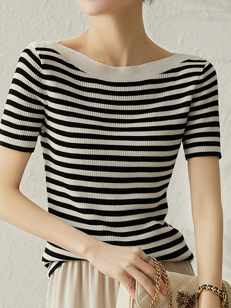 Women's T Shirts Knitted Tshirt Striped Shirt Women Thin Tee Femme Short Sleeve Summer Tops Korean Style Clothes T-Shirts Camisetas Mujer, Black
Women's T Shirts Knitted Tshirt Striped Shirt Women Thin Tee Femme Short Sleeve Summer Tops Korean Style Clothes T-Shirts Camisetas Mujer, Black