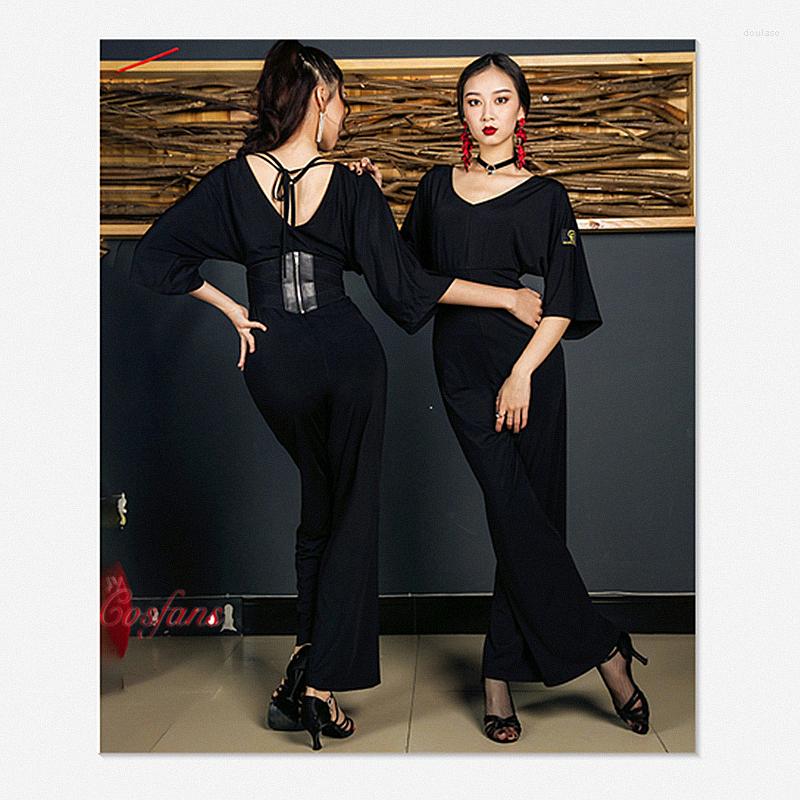 

Stage Wear Latin Dance Dress Adults Black Loose Wide Legged Jumpsuit Ladies Rumba Tango Salsa Samba Cha Ballroom Practice Cothes, Picture shown