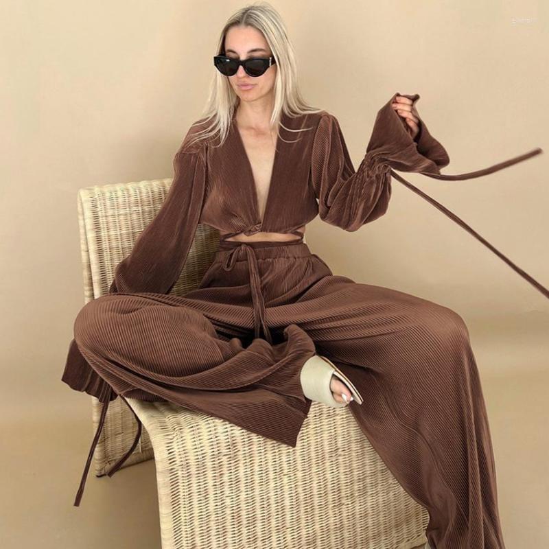 Women' Two Piece Pants 2023 Spring Fashion Sexy Ruffle Sleeves Pleated Lace Open Umbilical Wide Leg Women' Two-Piece Set, Blue
Women' Two Piece Pants 2023 Spring Fashion Sexy Ruffle Sleeves Pleated Lace Open Umbilical Wide Leg Women' Two-Piece Set, Blue