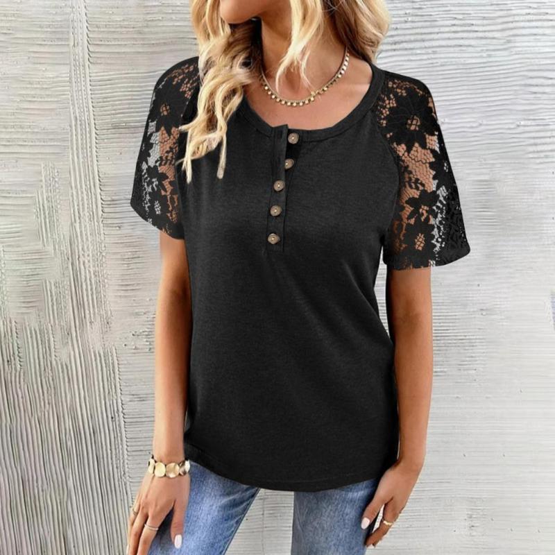 Women' Blouses Women Blouse Lace Stitching Short Sleeve Round Neck Tunic Top Summer Pullover Daily Wear, Black
Women' Blouses Women Blouse Lace Stitching Short Sleeve Round Neck Tunic Top Summer Pullover Daily Wear, Black