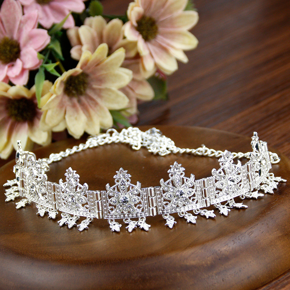 Wedding Hair Jewelry Sunspicems Algeria Forehead Chain Morocco Accessory Chain Women Headband Bride Crystal Flower Tassels Crown Head Pieces 230508