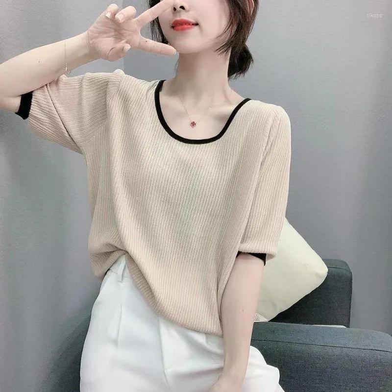 Women' T Shirts Half Sleeve T-Shirt Knitting Elegant Short Design Beautiful Woman Blouse Korean Fashion Loose Casual 2023 Summer Top, Black
Women' T Shirts Half Sleeve T-Shirt Knitting Elegant Short Design Beautiful Woman Blouse Korean Fashion Loose Casual 2023 Summer Top, Black