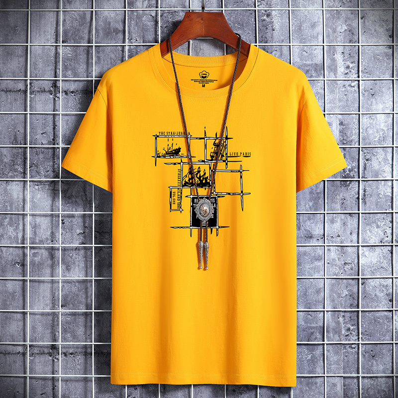 Men's T-Shirts Quadrilateral Lattice Printing 100% Cotton Men T Shirt Hip-Hop Cotton T-shirt O-neck Summer Male Causal Tshirts Fashion Loose 2305