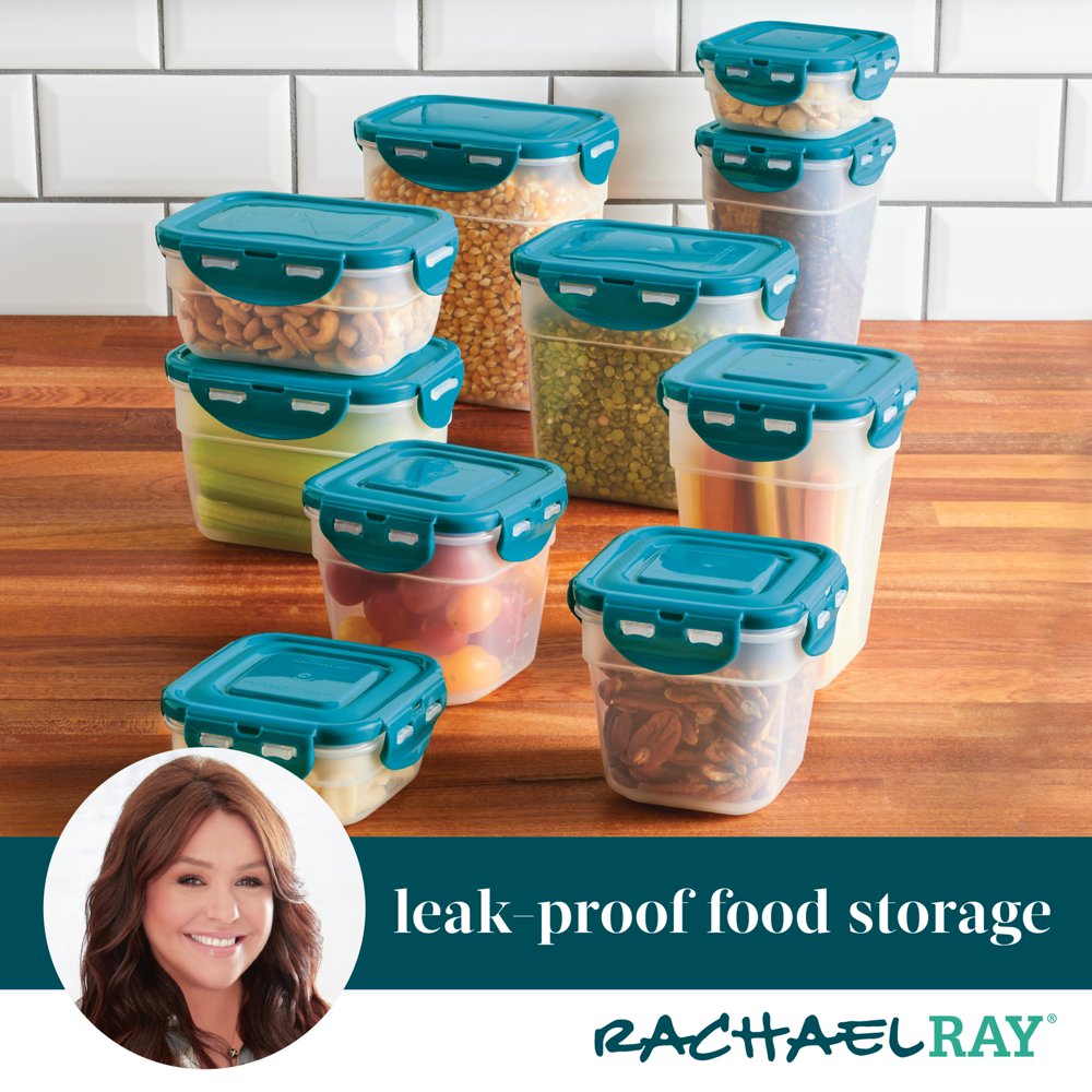 Leak-Proof Stacking Food Storage Container Set, 20-Piece, Teal Lids