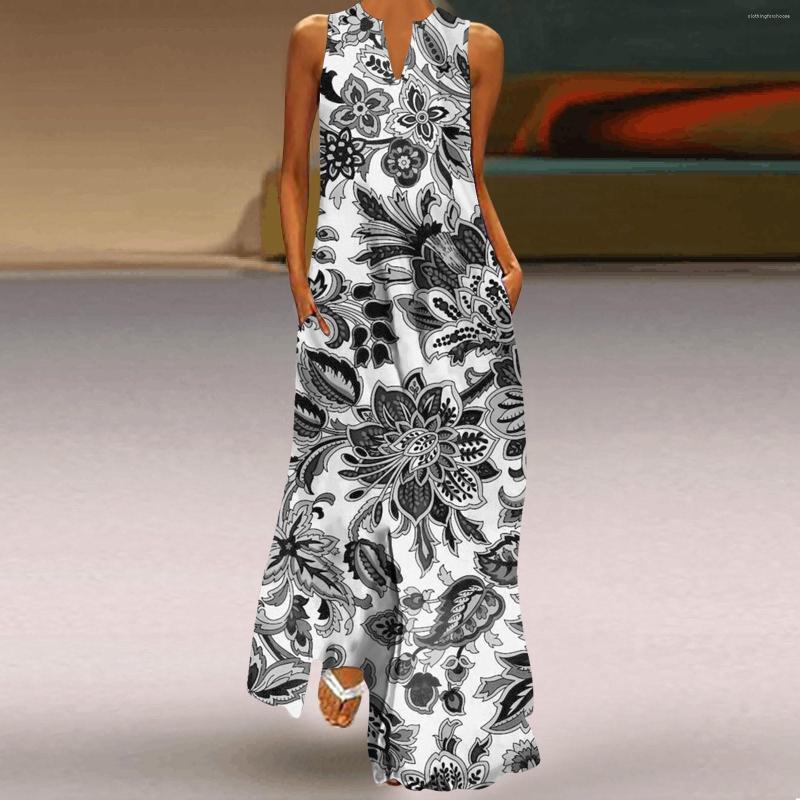 Casual Dresses Sleeveless Print Maxi Summer For Women Beach Loose Elegant Dress Split Floral, Black 
Casual Dresses Sleeveless Print Maxi Summer For Women Beach Loose Elegant Dress Split Floral, Black