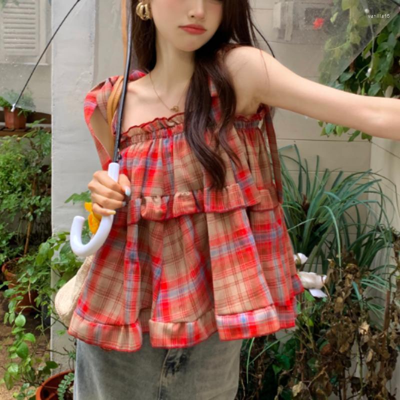 Women's Blouses Korean Fashion Vintage Sleeveless Tanks Camis For Women Summer Plaid Spliced Sweet Femme Corset Crop Tank Tops Skinny, Red
Women's Blouses Korean Fashion Vintage Sleeveless Tanks Camis For Women Summer Plaid Spliced Sweet Femme Corset Crop Tank Tops Skinny, Red