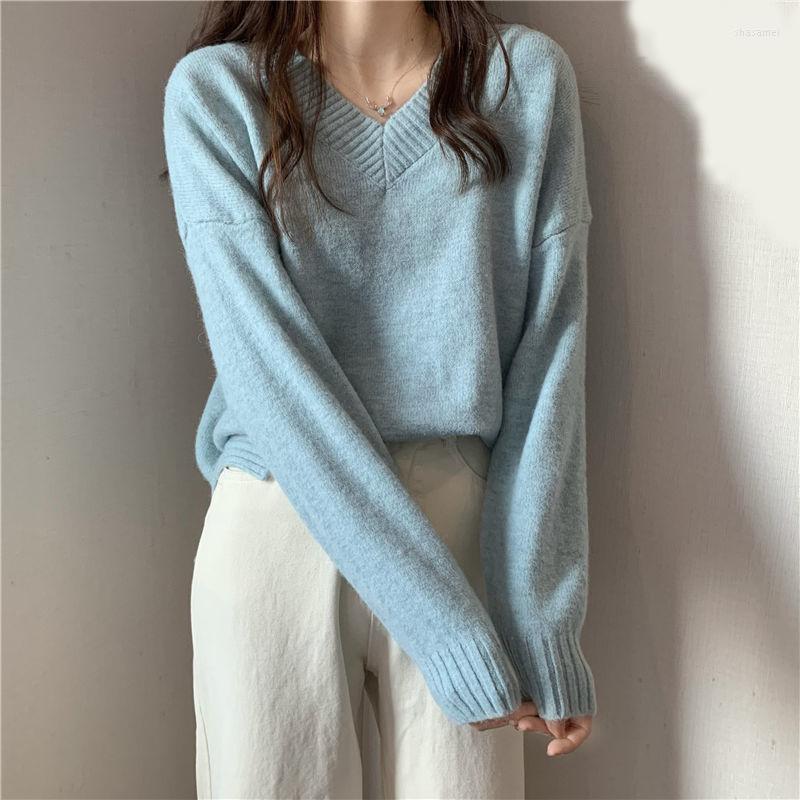Women' Sweaters Women' V-Neck Leisure Solid Color Long Sleeve Korean Style Knitting Tops 2023 Autumn Winter Soft Loose Warm Jumper 
Women' Sweaters Women' V-Neck Leisure Solid Color Long Sleeve Korean Style Knitting Tops 2023 Autumn Winter Soft Loose Warm Jumper