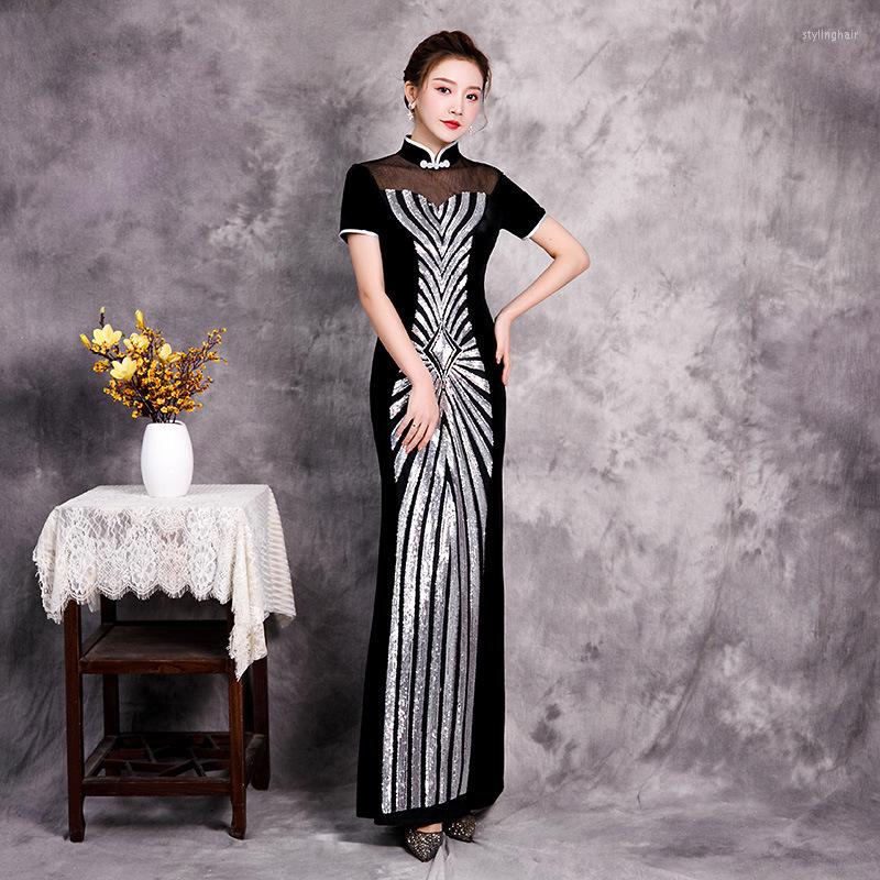 Ethnic Clothing Luxury Gorgeous Long Fork Sequin Black Cheongsam Stage Show Dance Dress Elegant Sexy Slim Bodycon Qipao Fashion Gown Novelty
Ethnic Clothing Luxury Gorgeous Long Fork Sequin Black Cheongsam Stage Show Dance Dress Elegant Sexy Slim Bodycon Qipao Fashion Gown Novelty
