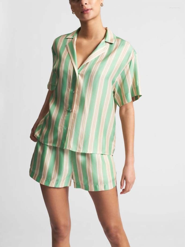 Women' Shorts Fresh Striped Shirt Or Women Silk Satin Set 2023 Summer Ladies Short-Sleeved Blouse Elastic Waist Casual
Women' Shorts Fresh Striped Shirt Or Women Silk Satin Set 2023 Summer Ladies Short-Sleeved Blouse Elastic Waist Casual