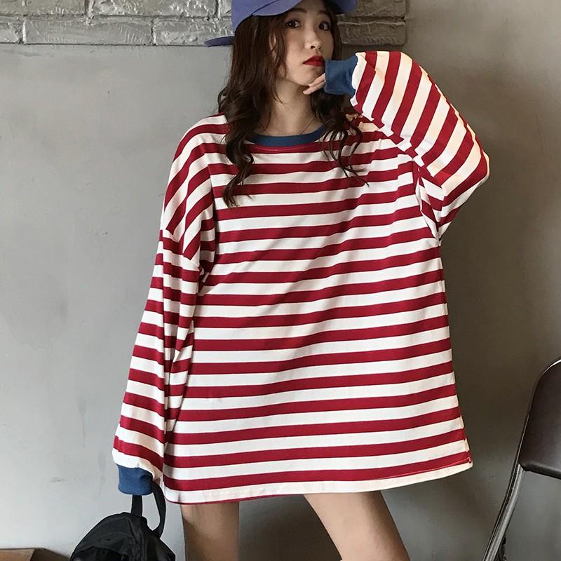 Women's T Shirts Autumn Harajuku Women O-Neck Striped Casual Long Sleeve Fashion Tops, Red
Women's T Shirts Autumn Harajuku Women O-Neck Striped Casual Long Sleeve Fashion Tops, Red