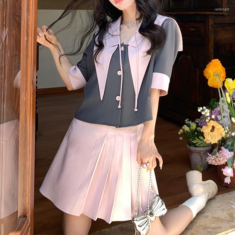 Two Piece Dress Summer Kawaii Skirts Set Women Lapel Short Sleeve Shirt Crop Tops Elegant Mini Skirt Suit Girly Sweet Casual Korean, Gray
Two Piece Dress Summer Kawaii Skirts Set Women Lapel Short Sleeve Shirt Crop Tops Elegant Mini Skirt Suit Girly Sweet Casual Korean, Gray