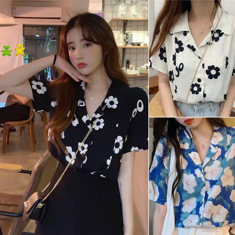 Women's Blouses Blouse Women Black Print Short Sleeve T-Shirts Sweetshirts Elegant Casual Summer Top Korean Fashion Clothes For 2023, Blue 
Women's Blouses Blouse Women Black Print Short Sleeve T-Shirts Sweetshirts Elegant Casual Summer Top Korean Fashion Clothes For 2023, Blue