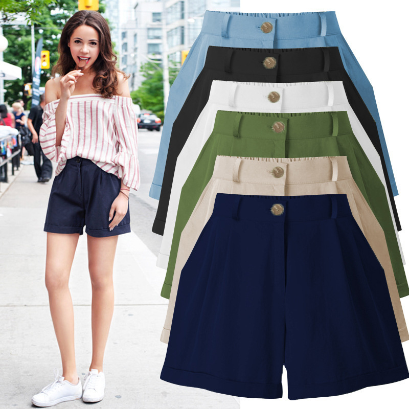 Women's Shorts Woman Shorts Summer Elastic High Waist Loose Wide Leg Short Cotton Solid Color Casual Womens Clothing 8006 230509