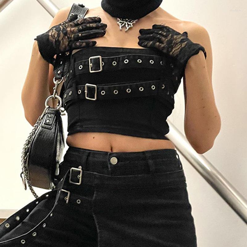 Women' Tanks Gothic Black Denim Tube Top Punk Style Belt Patchwork Strapless Corset Tops Women Streetwear Y2k Tee Dark Academic Chic
Women' Tanks Gothic Black Denim Tube Top Punk Style Belt Patchwork Strapless Corset Tops Women Streetwear Y2k Tee Dark Academic Chic