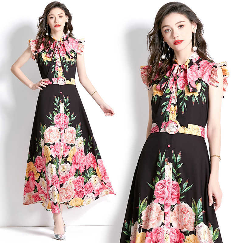Europe and America Spring/summer Palace 2023 Style Ribbon Collar Xiao Fei Sleeve Long Printed Dress, Black8
Europe and America Spring/summer Palace 2023 Style Ribbon Collar Xiao Fei Sleeve Long Printed Dress, Black8