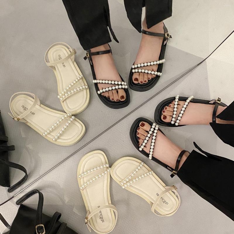 Sandals Summer Women One Line Pearl Chain Thick Sole Large Size Flat Heel Solid Color Fashion Jp-lX024, Beige
Sandals Summer Women One Line Pearl Chain Thick Sole Large Size Flat Heel Solid Color Fashion Jp-lX024, Beige