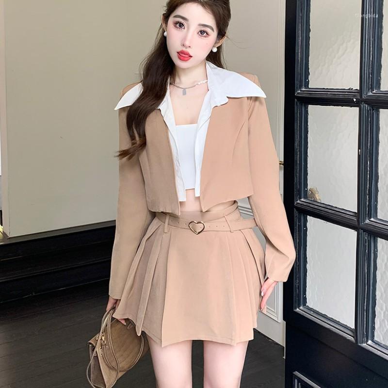 Work Dresses Spring Skirt Suit Women Elegant Korean Contrast Color Splice Fake Two Pieces Top Mini Pleated Casual 2 Piece Set, Khaki
Work Dresses Spring Skirt Suit Women Elegant Korean Contrast Color Splice Fake Two Pieces Top Mini Pleated Casual 2 Piece Set, Khaki