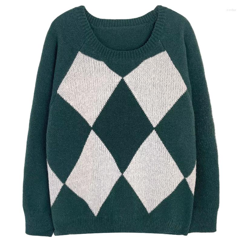 Women's Sweaters Autumn And Winter Retro Contrast Color Diamond Round Neck Lazy Wind Loose Thick Long-sleeved Sweater, Green
Women's Sweaters Autumn And Winter Retro Contrast Color Diamond Round Neck Lazy Wind Loose Thick Long-sleeved Sweater, Green