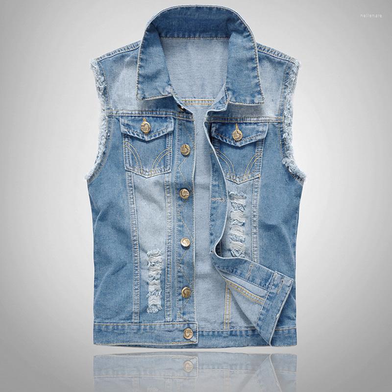 Men's Vests Fashion Men Denim Vest Sleeveless Washed Jeans Waistcoat Ripped Jacket Tops Plus Size 6XL Ly, Picture shown 
Men's Vests Fashion Men Denim Vest Sleeveless Washed Jeans Waistcoat Ripped Jacket Tops Plus Size 6XL Ly, Picture shown