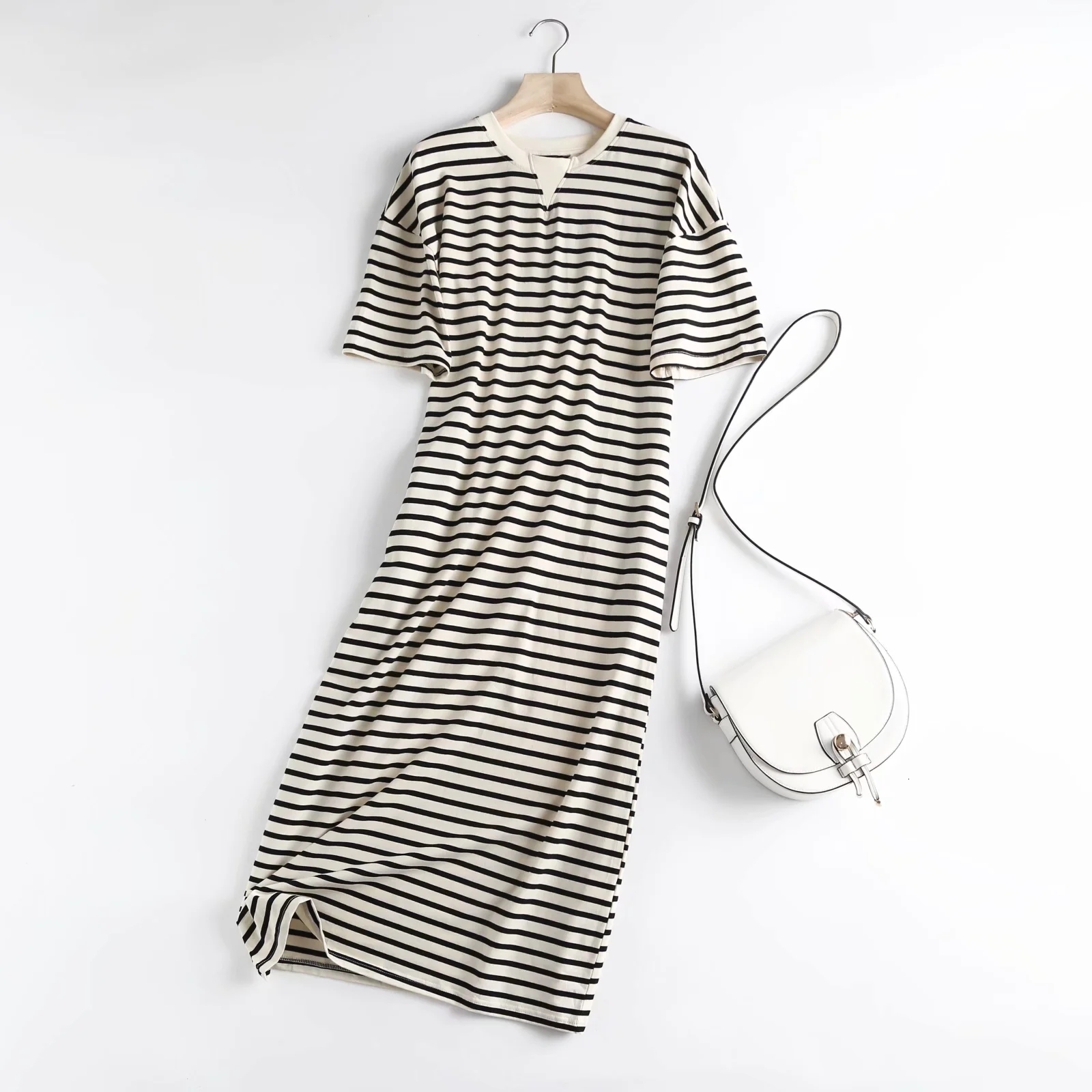 Casual Dresses Maxdutti De Fiesta De Noche England Indie Folk Vintage Striped O-neck Loose Causal Long Dress Cotton Summer Dress WomenVestidos 230509