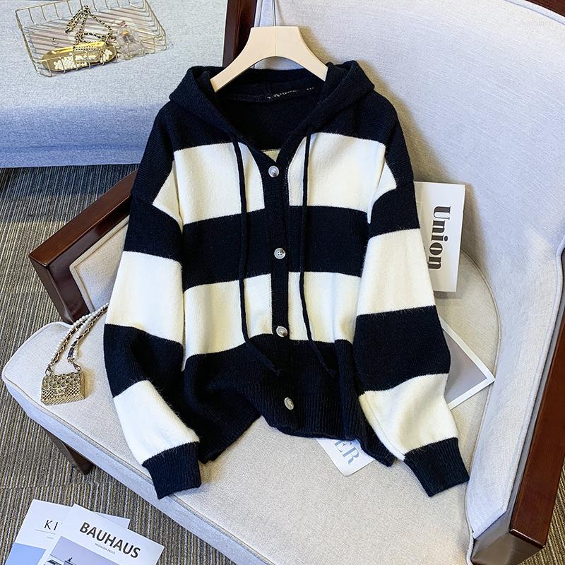 Women's Knits Korean Fashion Stripes Hooded Knitted Cardigan Woman Loose Casual Autumn Winter Sweater Button Long Sleeve Tops, Black
Women's Knits Korean Fashion Stripes Hooded Knitted Cardigan Woman Loose Casual Autumn Winter Sweater Button Long Sleeve Tops, Black
