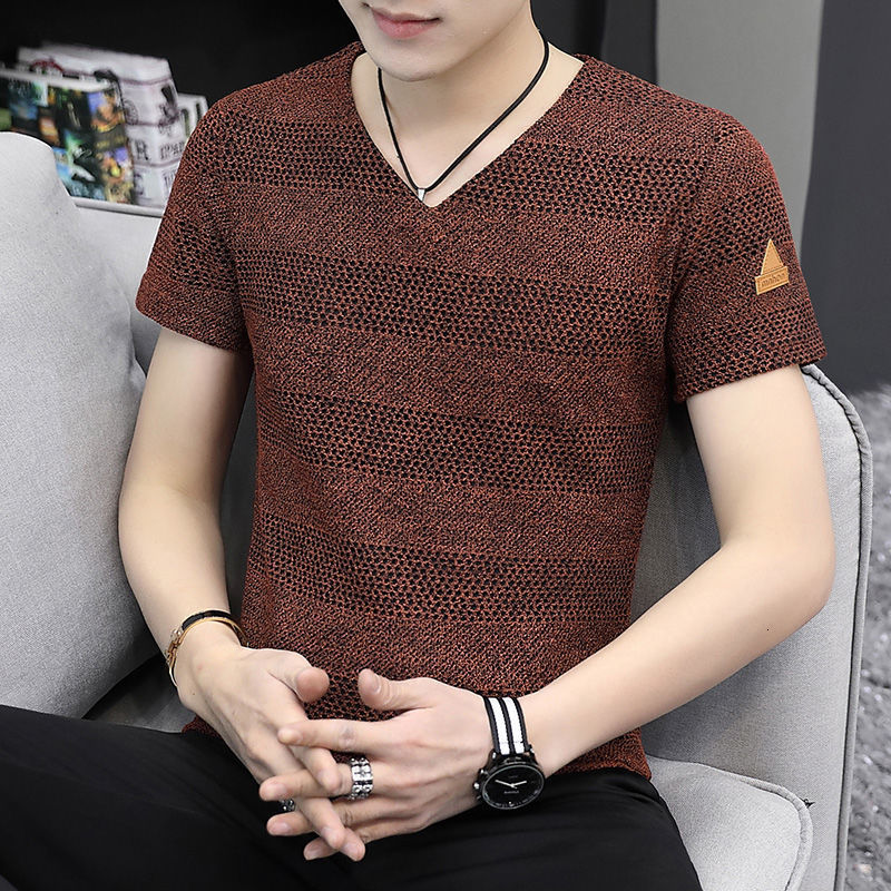 Men's T-Shirts Plain T Shirt Men Summer Top Vintage Streetwear Knitted Black T Shirt V neck Summer Short sleeve Casual White 5XL 6XL Plus size 23