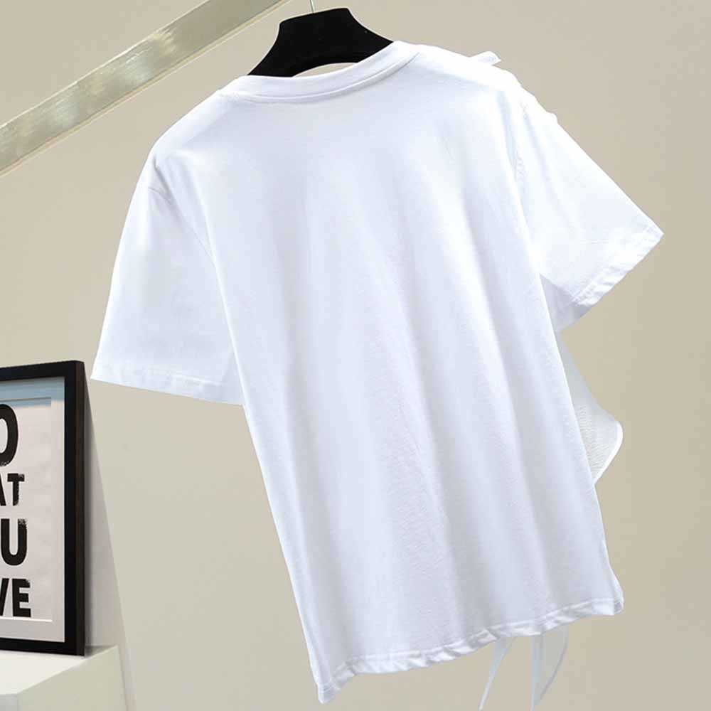 Women's T-Shirt Patchwork Ruffle White Tops For Women O Neck Short Sleeve Casual T Shirt Female Fashion New Clothing 2022 Summer J230506