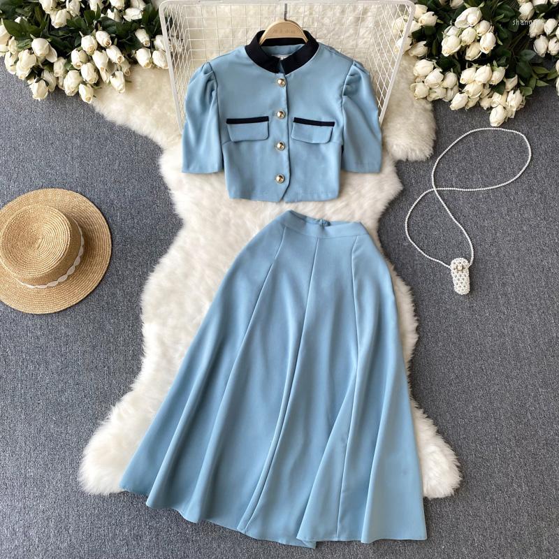 Work Dresses Summer Chinese National Style Collar Collision Color Short Top A Word Pleated Half Skirt Two-piece Set, Black
Work Dresses Summer Chinese National Style Collar Collision Color Short Top A Word Pleated Half Skirt Two-piece Set, Black