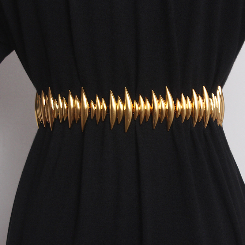 Original Design Gold Metal Alloy Fish Shape Waist belt Women Irregular Fish Elastic Waistband Dress Shirt Corset Belt Strap