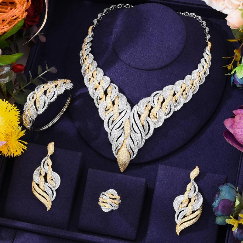 Necklace Earrings Set GODKI Crossover 4Pcs African Jewelry For Women Wedding Luxury Naija Dubai Cubic Zirconia Bridal, Picture shown