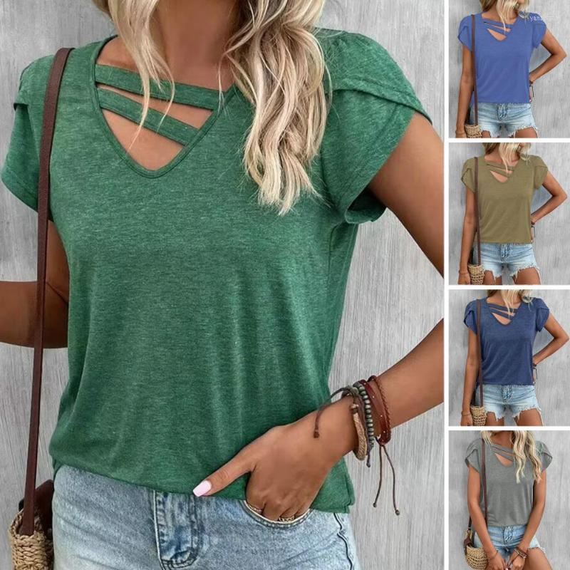 Women's T Shirts V-neck Casual Top Straps Decor Petal Short Sleeve Women T-shirt Thin Breathable Summer Solid Color Loose Pullover, Blue
Women's T Shirts V-neck Casual Top Straps Decor Petal Short Sleeve Women T-shirt Thin Breathable Summer Solid Color Loose Pullover, Blue