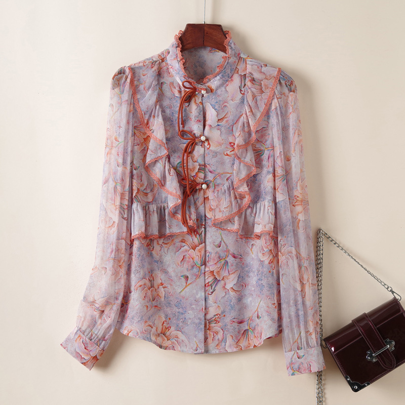 2023 Summer Floral Print Panelled Silk Blouse Shirt Long Sleeve Stand Collar Ruffled Single-Breasted Soie Top Shirts R3W057774, Multi
2023 Summer Floral Print Panelled Silk Blouse Shirt Long Sleeve Stand Collar Ruffled Single-Breasted Soie Top Shirts R3W057774, Multi