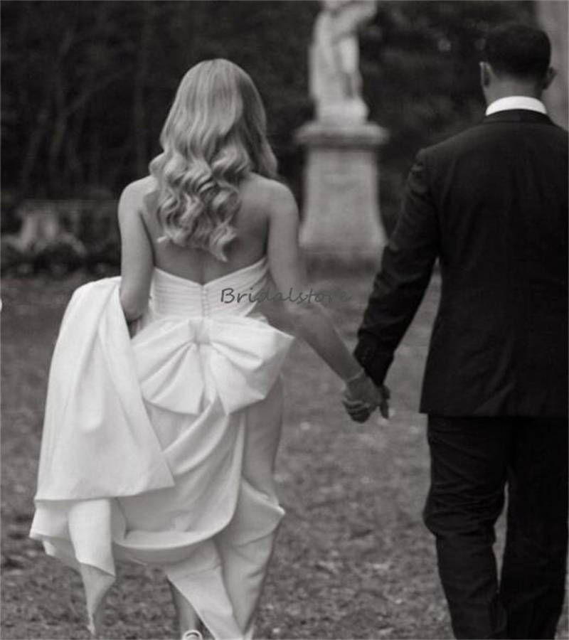 Chic Boho Mermaid Wedding Dress With Bow Sexy Strapless Soft Satin Bohemain Bridal Gowns Elegant Japanese Korean Rack Bride New robe mariee Femme vest
