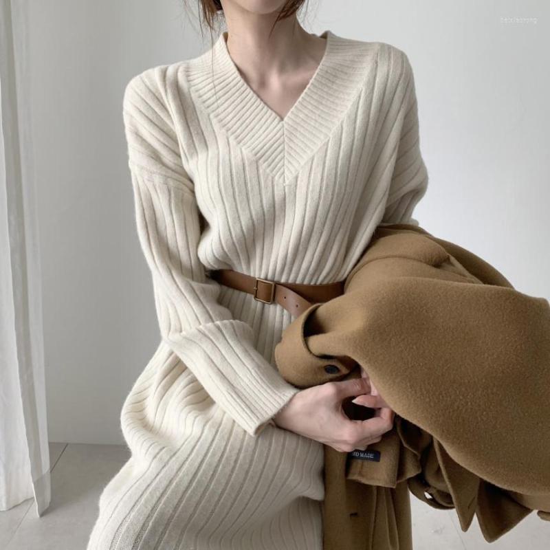 Casual Dresses Knitted Dress Sweater Women Long Stright V-neck Pullovers Female Korean Fashion Loose Slim Year 2023 Spring, Coffee
Casual Dresses Knitted Dress Sweater Women Long Stright V-neck Pullovers Female Korean Fashion Loose Slim Year 2023 Spring, Coffee
