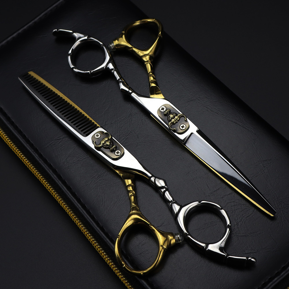 Hair Scissors professional Japan 440c steel 6 inch Bull head hair cutting scissors haircut thinning barber cut shears hairdressing 230509