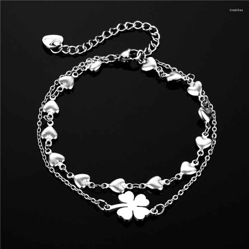 Link Bracelets Women's Fashion Clover Stainless Steel Bracelet Double Layer Heart Boho Chain Kpop Steampunk Classic Jewelry Gift
Link Bracelets Women's Fashion Clover Stainless Steel Bracelet Double Layer Heart Boho Chain Kpop Steampunk Classic Jewelry Gift