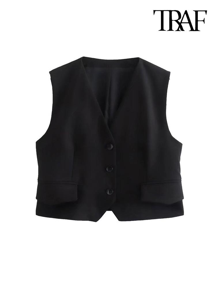 Vests TRAF Women Fashion Front Buttons Linen Waistcoat Vintage Sleeveless False Flap Pockets Female Outerwear Chic Tops, Black
Vests TRAF Women Fashion Front Buttons Linen Waistcoat Vintage Sleeveless False Flap Pockets Female Outerwear Chic Tops, Black