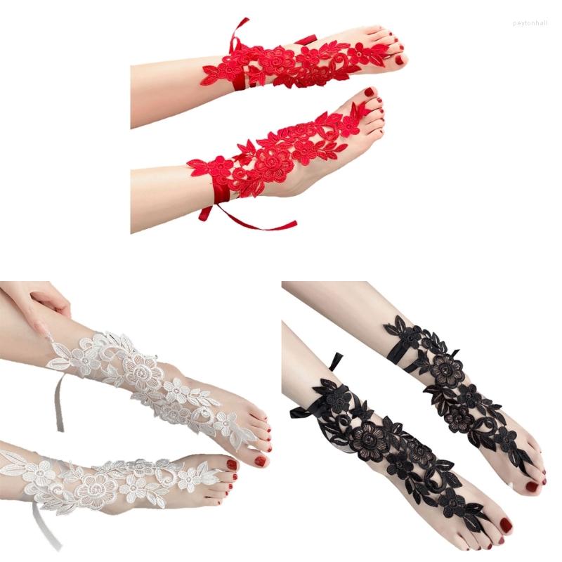 Anklets Sexy Lace Embroidery Anklet With Toe Ring Romantic Floral Barefoot Sandals Slave Bridal Wedding Foot Jewelry
Anklets Sexy Lace Embroidery Anklet With Toe Ring Romantic Floral Barefoot Sandals Slave Bridal Wedding Foot Jewelry