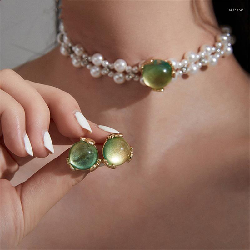 Chains Fashion Handmade Beaded Weaving Pearl Green Opal Earrings Choker Necklace For Women Elegant Wedding Party Jewelry Set
Chains Fashion Handmade Beaded Weaving Pearl Green Opal Earrings Choker Necklace For Women Elegant Wedding Party Jewelry Set