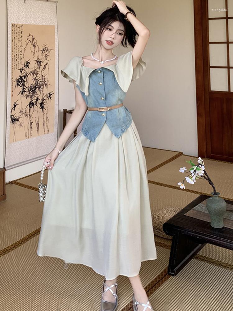 Work Dresses 2023 Summer Fashion Suits Women Ruffles Slash Neck Denim Slim Shirt Top High Waist Chiffon Midi Skirt Elegant 2 Piece Set, Photo color
Work Dresses 2023 Summer Fashion Suits Women Ruffles Slash Neck Denim Slim Shirt Top High Waist Chiffon Midi Skirt Elegant 2 Piece Set, Photo color