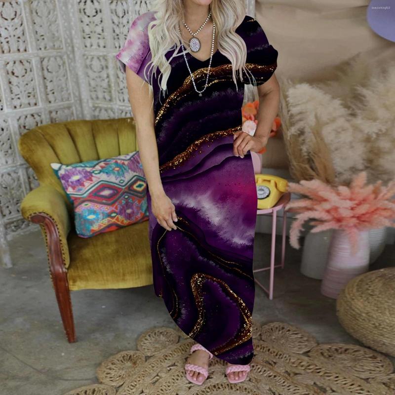 Casual Dresses Cotton For Women V Neck Comfortable Short Sleeve Printed Loose Long Dress Female Streetwear Vestidos Para Mujer, Purple
Casual Dresses Cotton For Women V Neck Comfortable Short Sleeve Printed Loose Long Dress Female Streetwear Vestidos Para Mujer, Purple