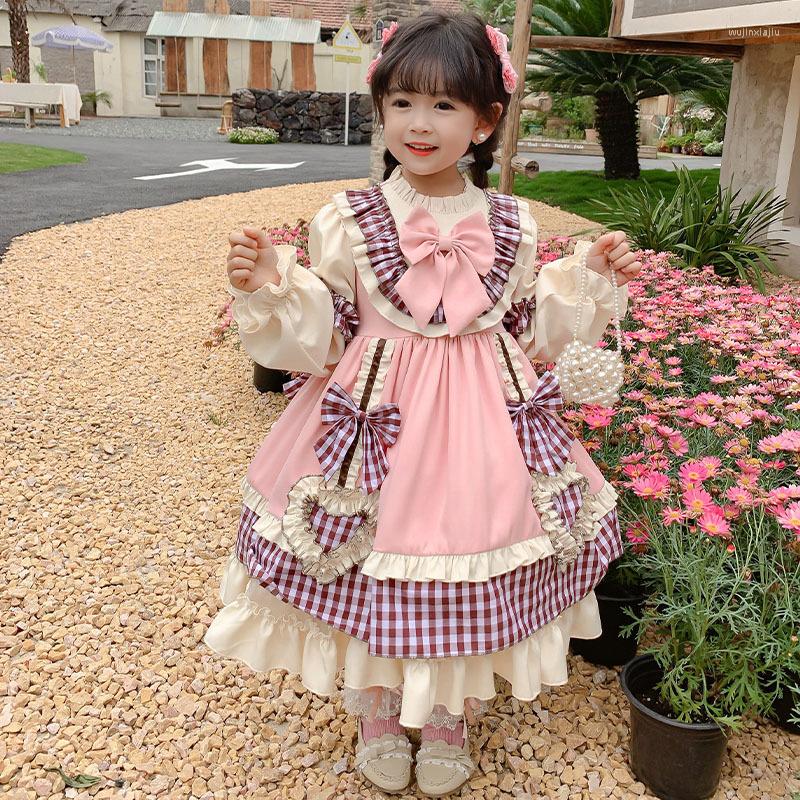 

Girl Dresses Spanish Vintage Lolita Princess Ball Gown Bow Embroidery Puff Sleeve Design Birthday Party Girls Dress For Easter Eid, Pink