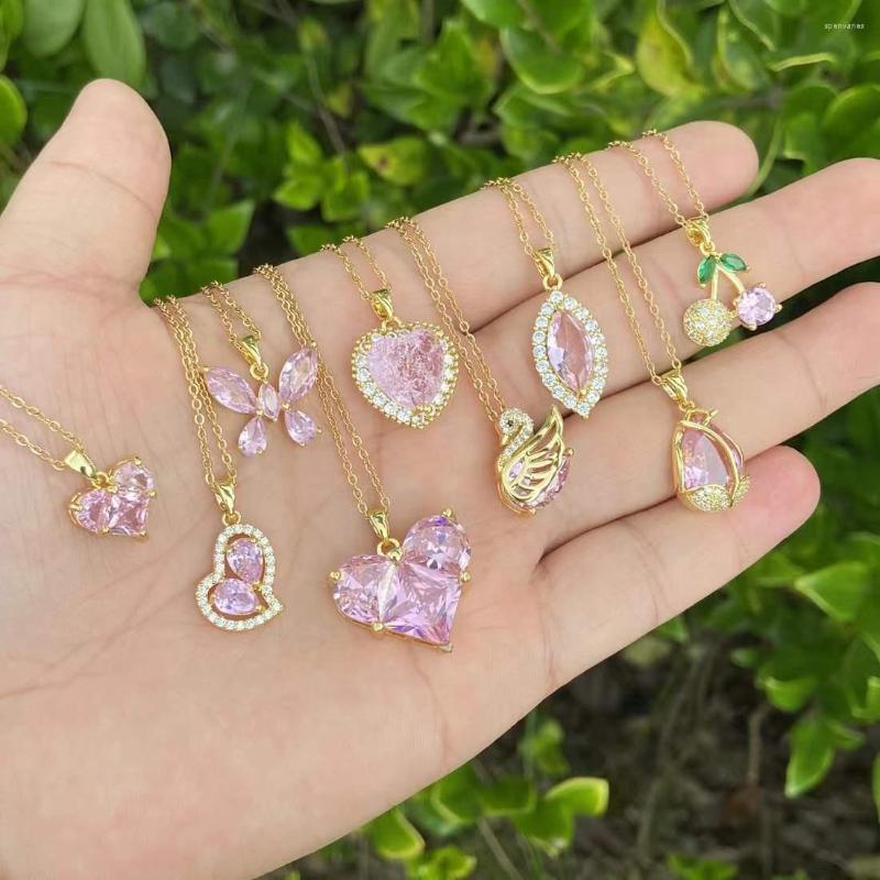 Chains Necklace Pink Stone Heart Dangle Gold-Plated Butterfly Cherry Necklaces Piercing Jewelry For Women
Chains Necklace Pink Stone Heart Dangle Gold-Plated Butterfly Cherry Necklaces Piercing Jewelry For Women