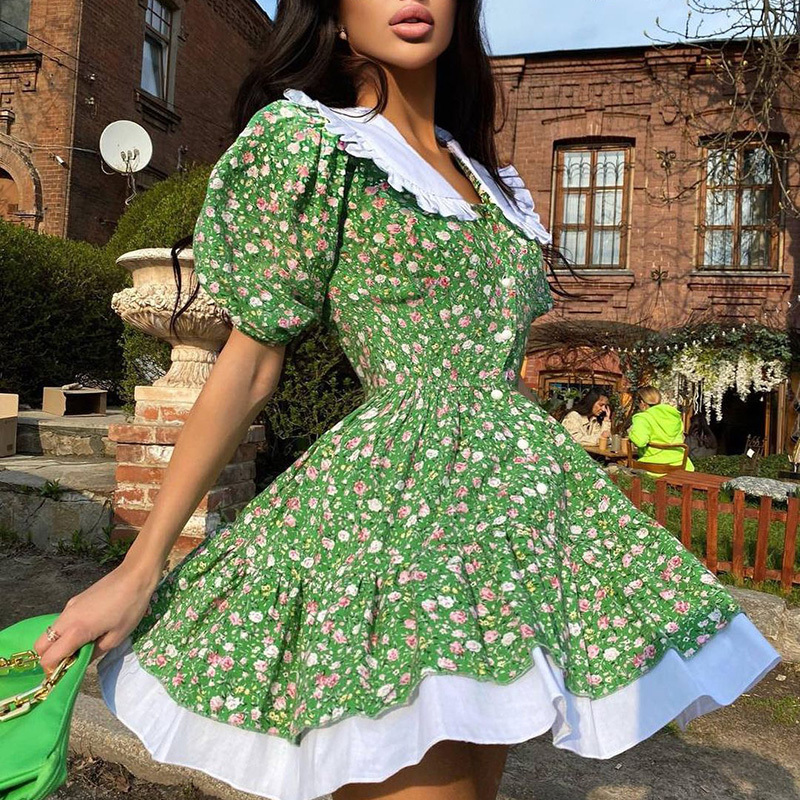 Party Dresses Fandy Lokar Summer Printed Women Fashion Slim Mini Dress Elegant Prairie Chic Puff Sleeve Female Ladies 230508