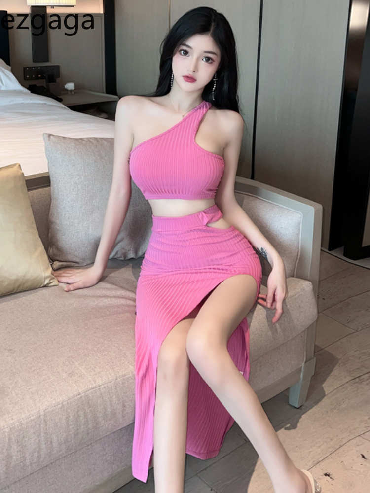 Two Piece Dress Ezgaga Set Women Diagonal Collar Knitted Vest Sexy Camis Crop Tank Tops Split Skirts Hollow Out Stretch Suits Female 230509, Pink
Two Piece Dress Ezgaga Set Women Diagonal Collar Knitted Vest Sexy Camis Crop Tank Tops Split Skirts Hollow Out Stretch Suits Female 230509, Pink
